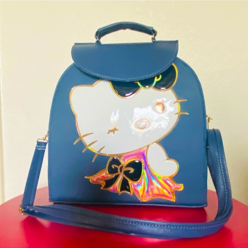 Navy faux leather hello kitty satchel